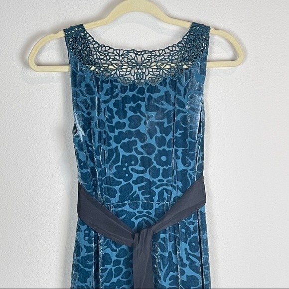Moulinette Soeurs Anthropologie Velvet Silk Blend Teal Sheath Dress 0 - Picture 7 of 10